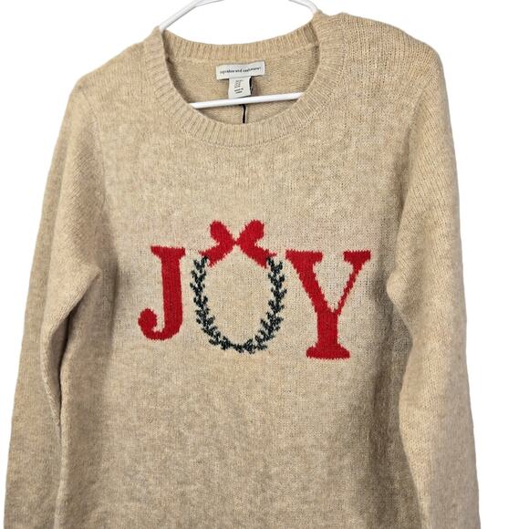 cupcakes and cashmere Tops - cupcakes & cashmere JOY Christmas Holiday Sweater Women's M Beige GLITTER WREA